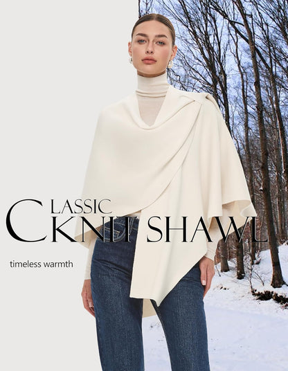 PULI Womens Large Cross Front Poncho Sweater Wrap Topper Knitted Elegant Shawls Cape for Fall Winter