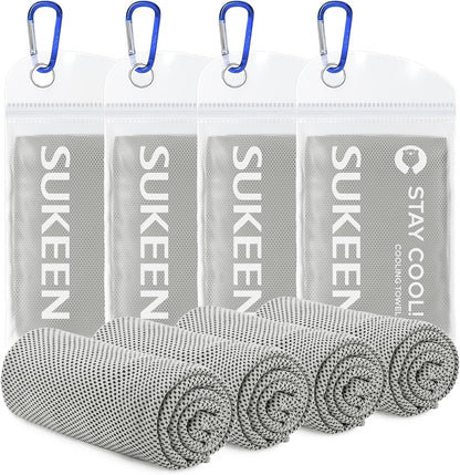 Sukeen [4 Pack Cooling Towel (40"x12"), Soft Breathable Chilly Microfiber Towel for Yoga,Sport,Running,Gym,Workout,Camping,Fitness,Workout & More Activities