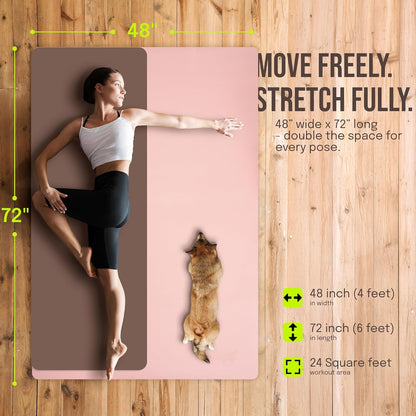 Gogokiwi Large Yoga Mat (6'x4') – 1/4" & 1/2" Thick Exercise Mats for Home Workout, Extra Wide Workout Mats for Home Gym, Yoga, Pilates, Stretching, Floor & More