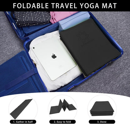Primasole Folding Yoga Travel Pilates Mat Foldable Easy to Carry to Class Beach Park Tear resistant Travel Picnics 4mm Thick 9 Colors