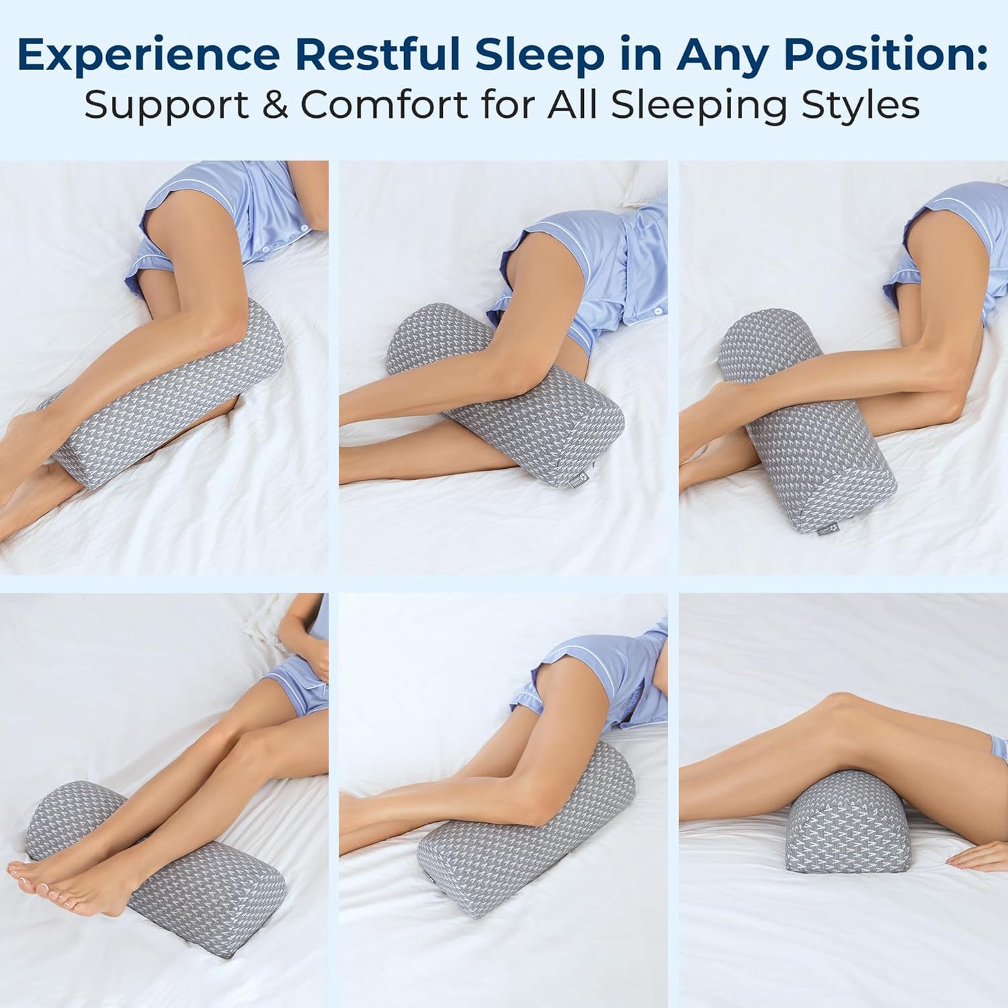 5 STARS UNITED Knee Pillow for Back Sleeping – Half Moon Bolster Pillow for Legs, Under Knee Pillow for Sleeping on Back, Memory Foam Leg Pillow for Back Pain, White