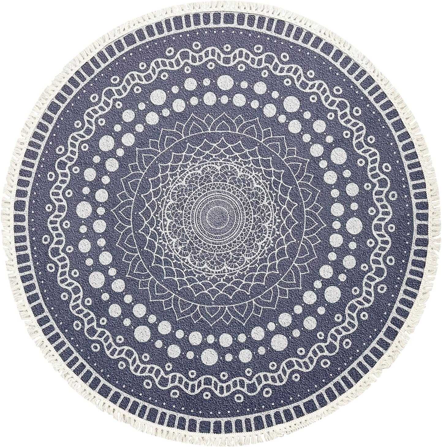 Boho Rug 5Ft Round Bedroom Carpet Circle Nonslip Farmhouse Area Rug Rustic Mandala Floor Mat for Living Room Locker Room Tassel Yoga Throw Rugs Washable Doormat, Purple