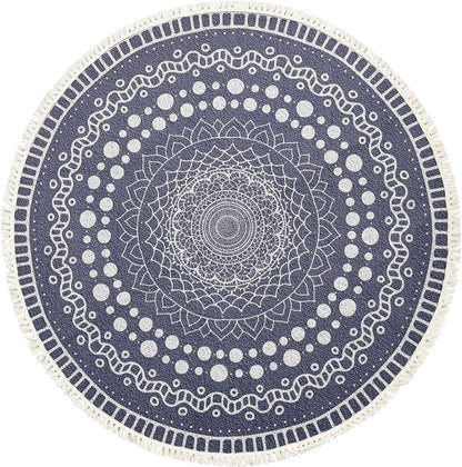 Boho Rug 5Ft Round Bedroom Carpet Circle Nonslip Farmhouse Area Rug Rustic Mandala Floor Mat for Living Room Locker Room Tassel Yoga Throw Rugs Washable Doormat, Purple