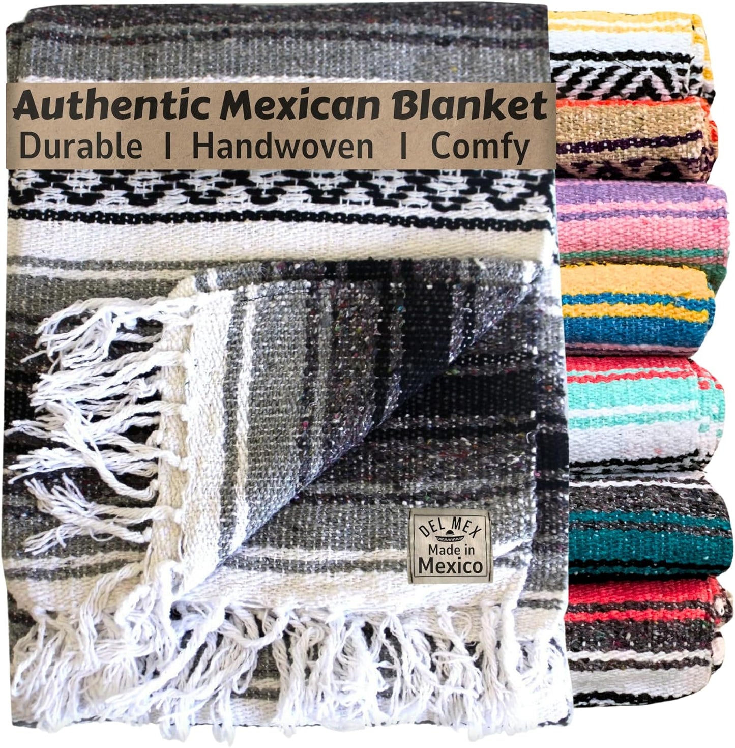Del Mex Classic Mexican Blanket, Large Authentic Woven Falsa Throw (70"x50"), Artisan Southwest Décor for Beach, Yoga, Outdoors (Lavender)