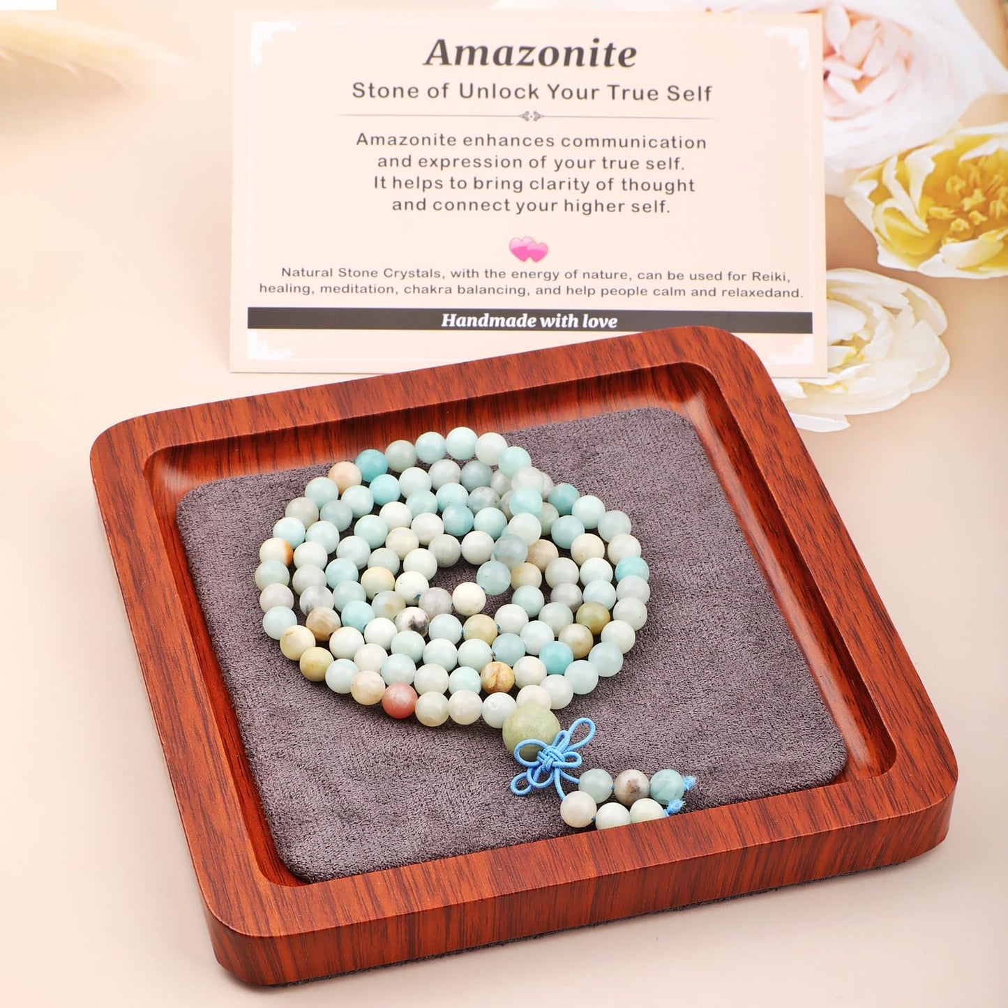 AD Beads 6mm 8mm 108 Prayer Mala Jasper Elastic Bracelet - Handmade Yoga Meditation Healing Power Energy Gifts for Unisex Adult.