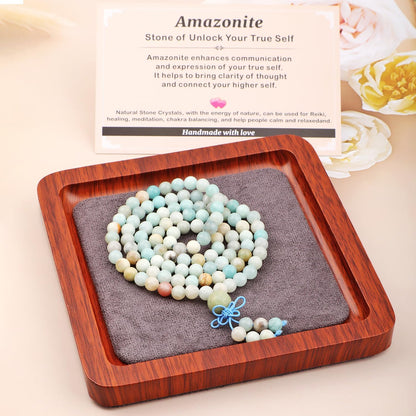 AD Beads 6mm 8mm 108 Prayer Mala Jasper Elastic Bracelet - Handmade Yoga Meditation Healing Power Energy Gifts for Unisex Adult.