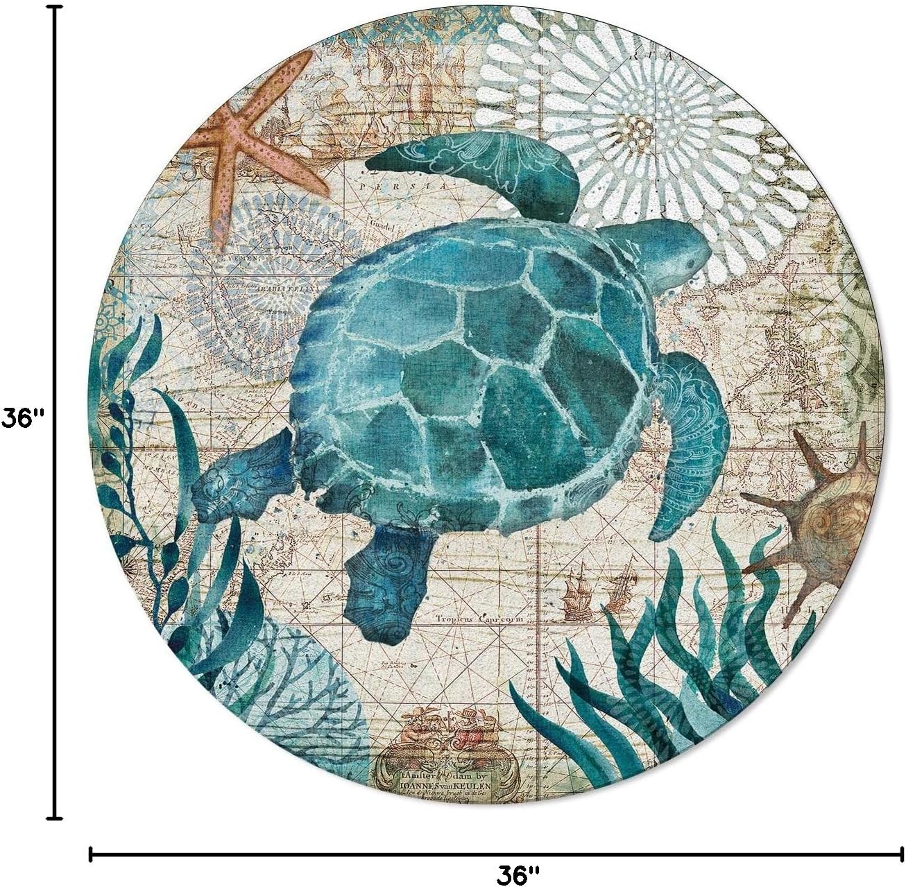 Libaoge Round Area Rugs 3 ft Indoor Aloha Mats Sea Turtle Ocean Animal Nautical Map Soft Living Room Bedroom Unique Carpet Woman Yoga Mat Home Decor