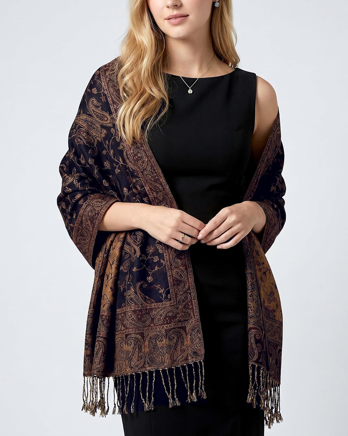 Achillea Reversible Paisley Pashmina Rave Scarf – Exotic Indian Shawls and Wraps for Evening Dresses, Festivals, All Seasons - Colors A
