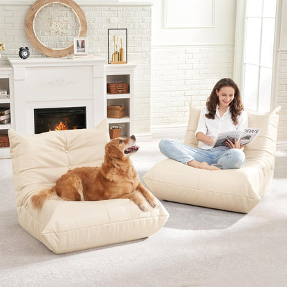 Hobestluk Giant Bean Bag Chair Lazy Floor Sofa, Memory Foam Fireside Sofa for Adults, Big Beanbag Faux Leather Armless Chair for Living Room Bedroom Dorm Office (Brown, Single)