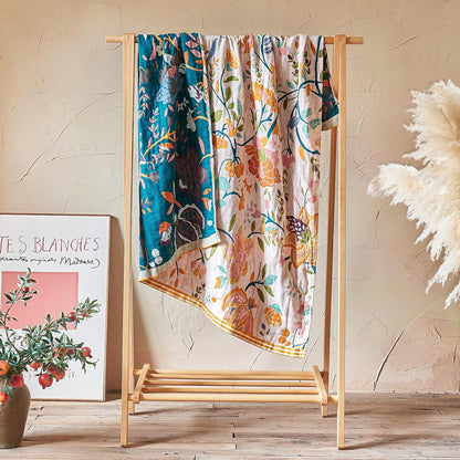 Boho Throw Blanket - 100% Cotton Soft Summer Throw Blanket for Bed, 50"x60" Reversible Breathable Lightweight Blankets, All Seasons Farmhouse Decor Floral Plant Butterfly Throw Quilt