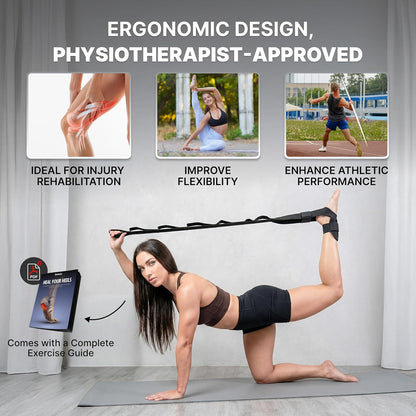 DMoose Fitness Foot & Calf Stretcher with Adjustable Padded Stretching Strap for Plantar Fasciitis, Hamstring, Heel Spurs and Achilles Tendonitis Relief - Yoga Leg Stretch Strap for Flexibility