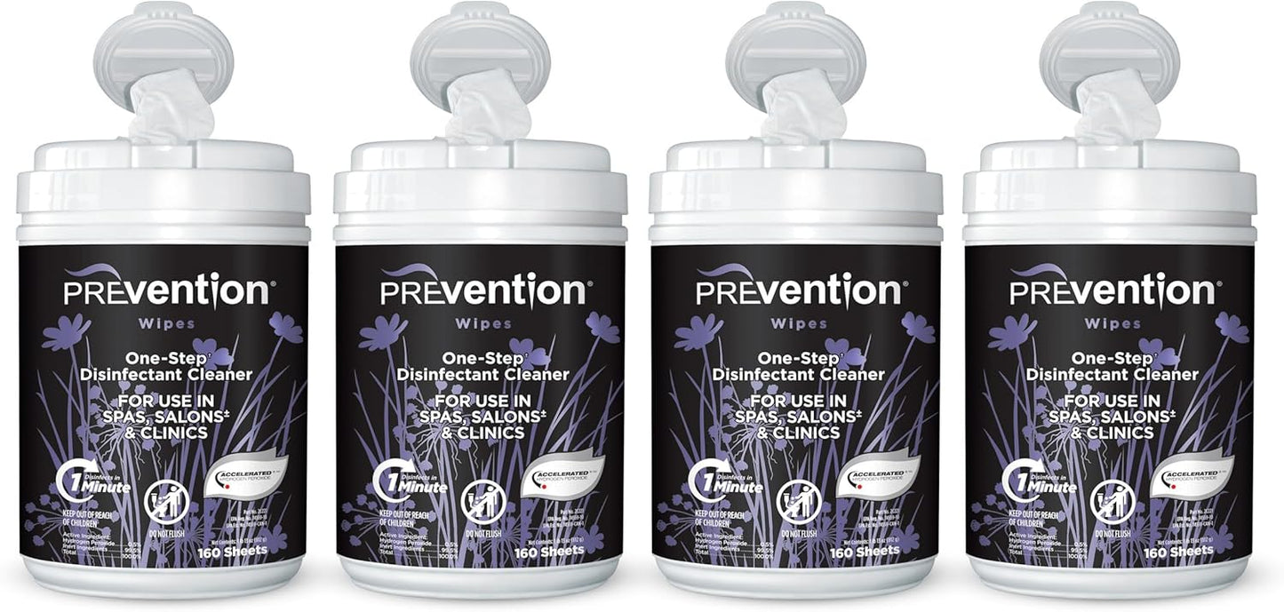 Prevention All Purpose Disinfectant Wipes – Canister of Cleaning Wipes for Salons, Spas, Wellness Centers and Yoga Studios – Hospital Grade Surface Sanitizing – 160 Count