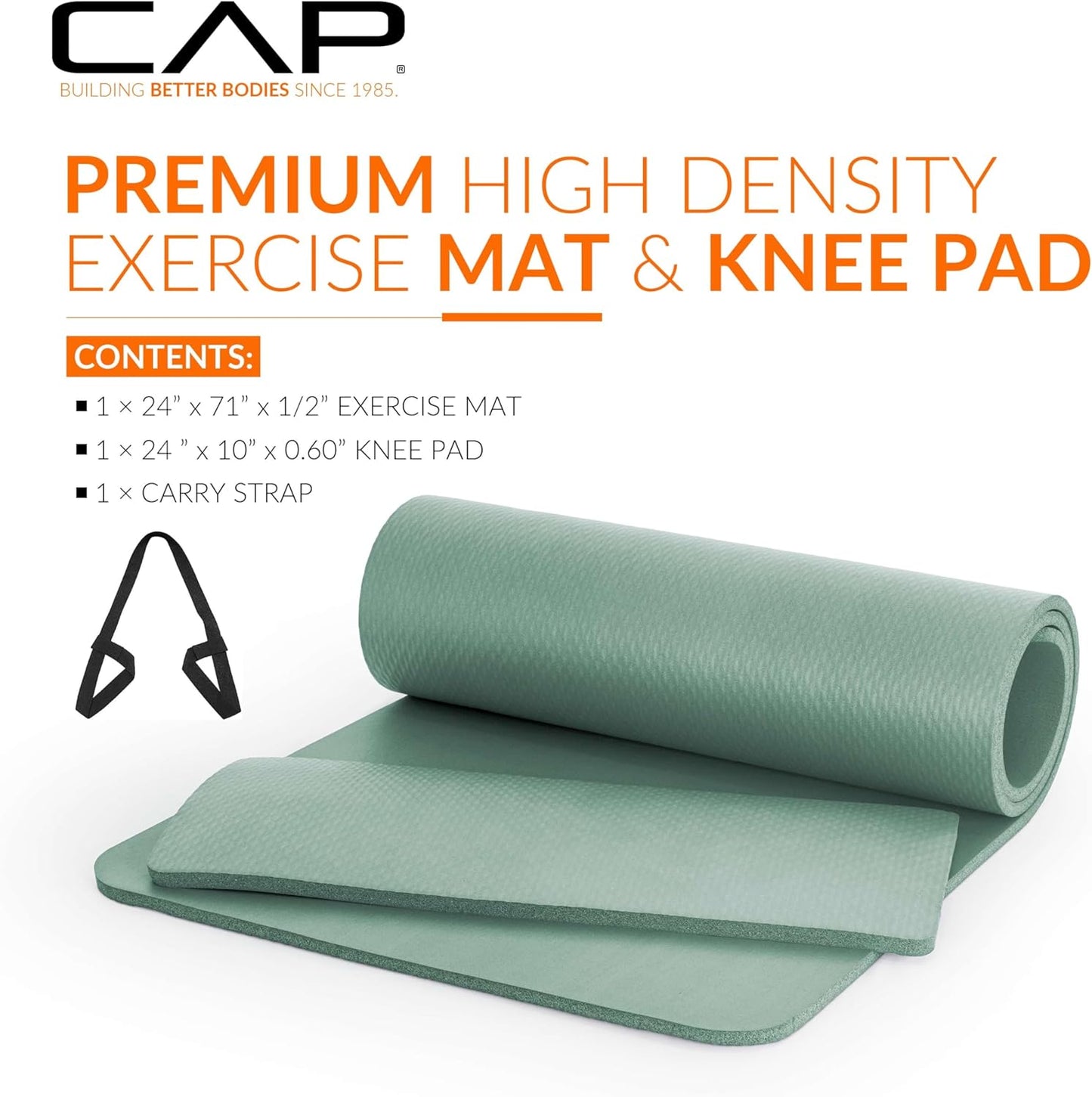 CAP Barbell 1/2-Inch High Density Exercise Yoga Mat with Strap | Multiple Options