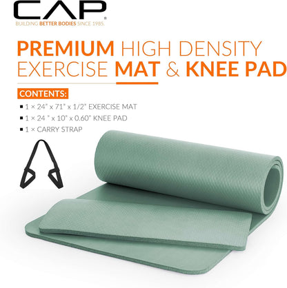 CAP Barbell 1/2-Inch High Density Exercise Yoga Mat with Strap | Multiple Options