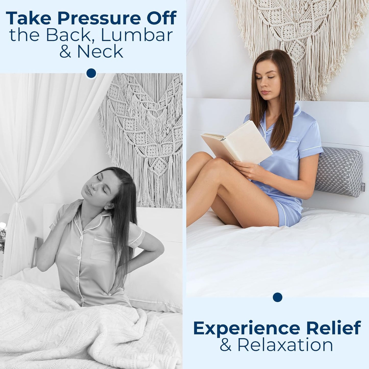 5 STARS UNITED Knee Pillow for Back Sleeping – Half Moon Bolster Pillow for Legs, Under Knee Pillow for Sleeping on Back, Memory Foam Leg Pillow for Back Pain, White