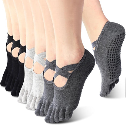 SATINIOR 7 Pairs Yoga Toe Socks with Grip Women Non Slip Sticky Full Toe Socks for Pilates, Ballet, Dance, Barefoot (Multi Colors)