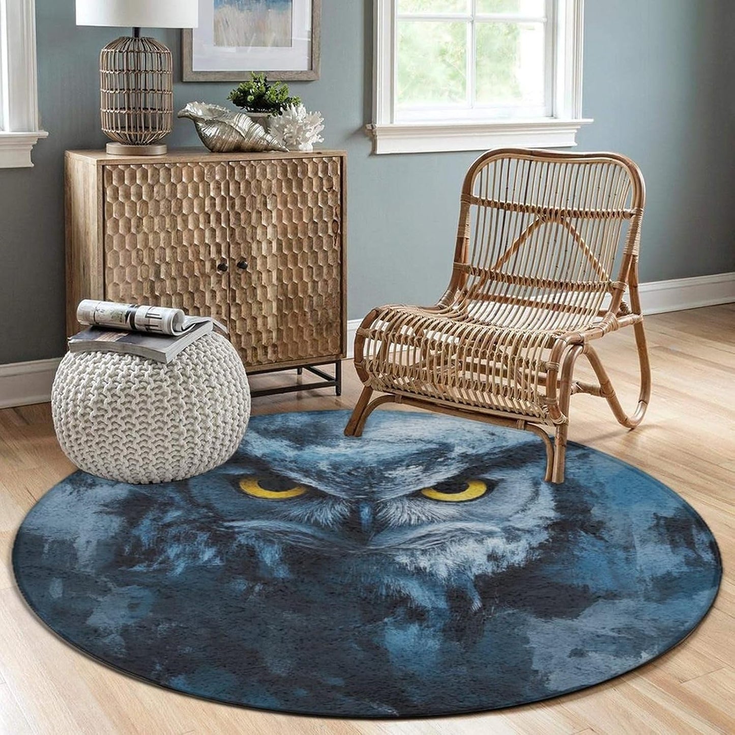Machine Washable Modern Round Area Rug, Room Sofa Yoga Soft Round Carpet, Home Decor Non Slip Kitchen Office Circle Rug Union Jack Flag UK Mandala Art, 60inch