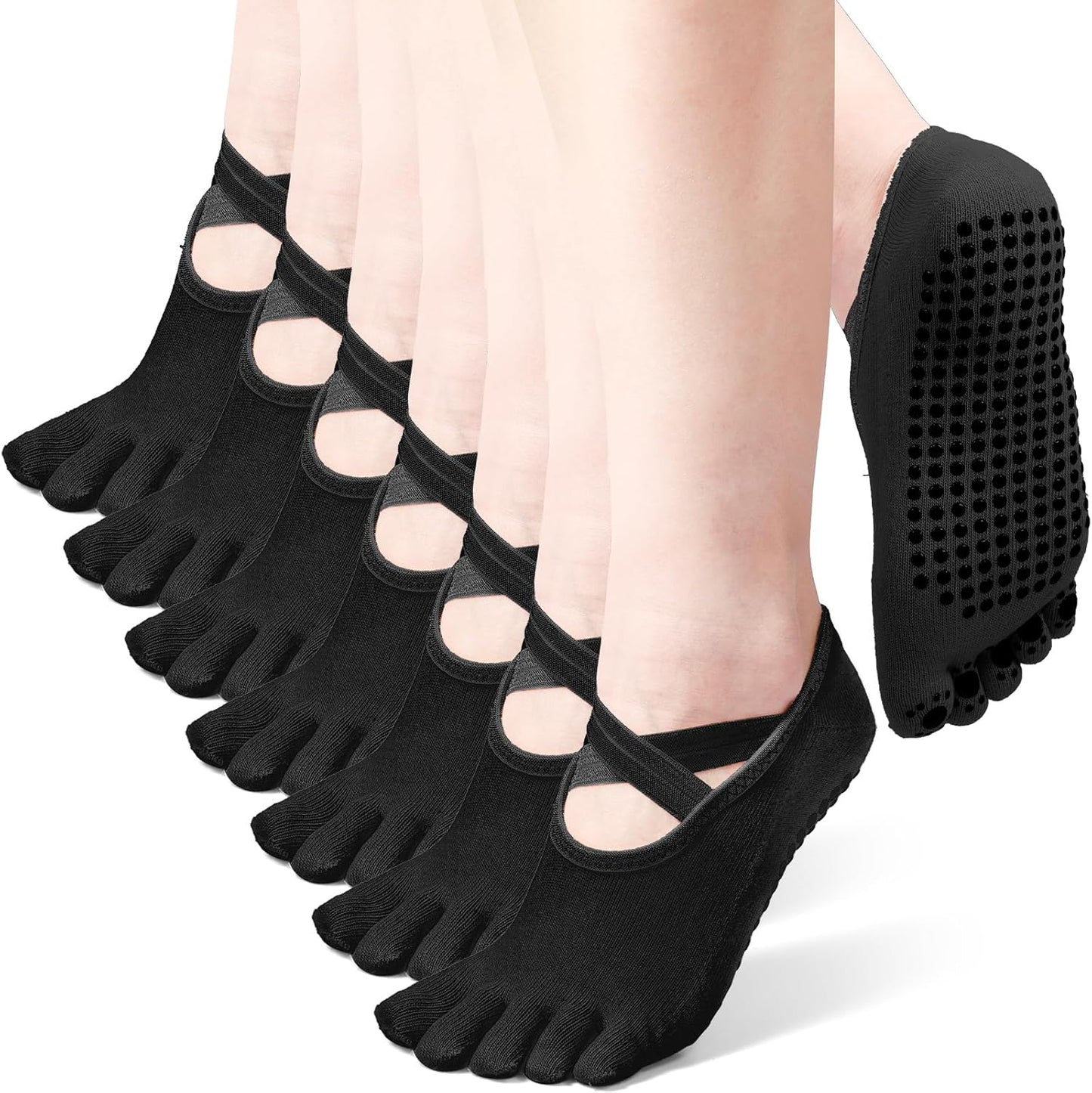 SATINIOR 7 Pairs Yoga Toe Socks with Grip Women Non Slip Sticky Full Toe Socks for Pilates, Ballet, Dance, Barefoot (Multi Colors)