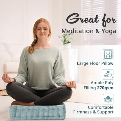 Intelligent Design Large Floor Pillow for Adults Yoga or Meditation Cushion with Handle, Floor Cushion for Board Games, Lustrous Chenille Tufted, Handsewn Scalloped Edge, Azza, 24" x 24" x 5" Yellow