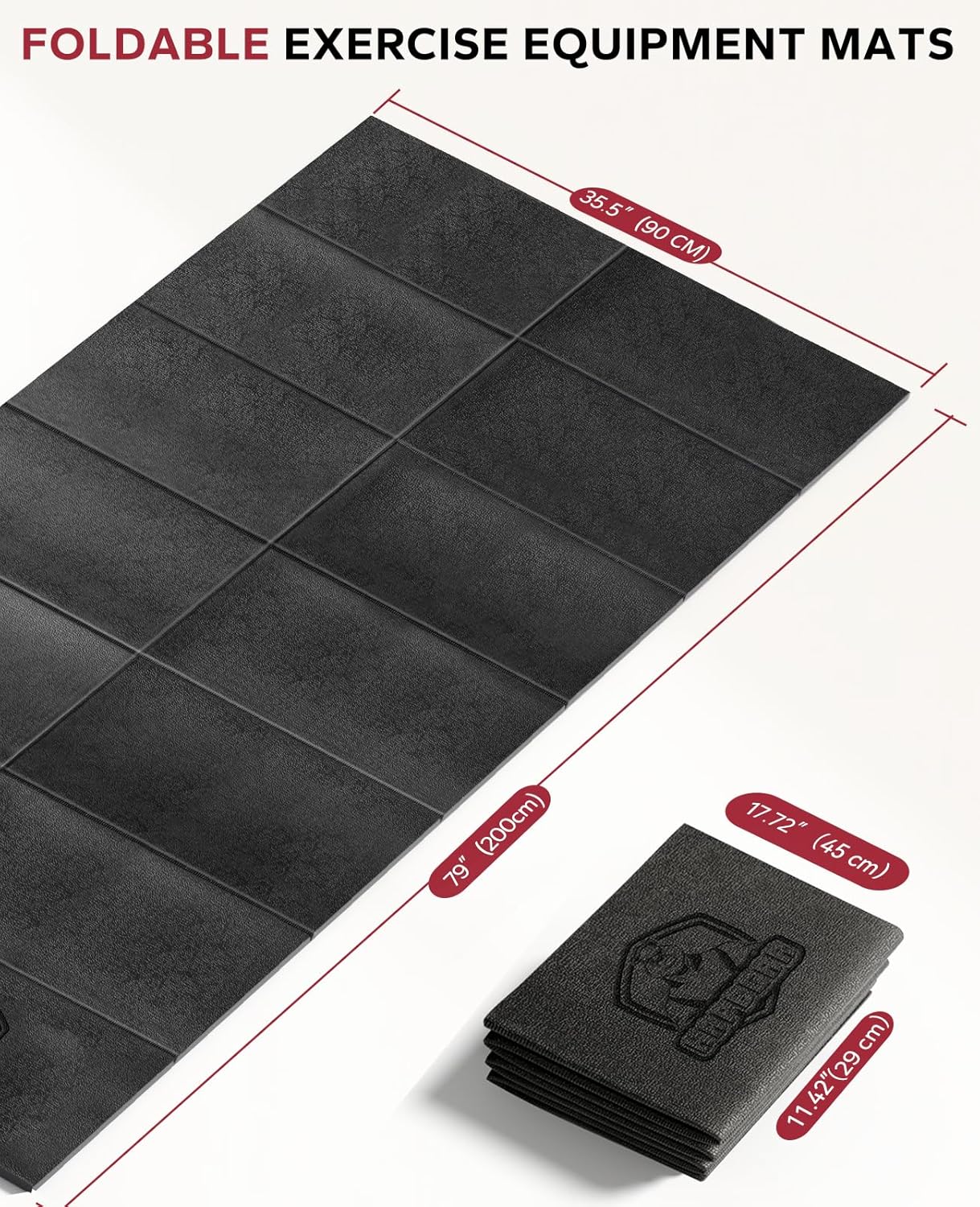 HAPBEAR Treadmill Mat – 68"x24"x1/5" Thick Non-Slip Foldable Exercise Equipment Mat for Walking Pad, Weight Bench & Treadmill – Shock Absorbing Floor Protector for Home Gym, Carpet & Hardwood Floors