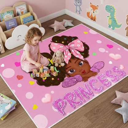 Black Girl Area Rug for Bedroom African American Rugs for Room Princess Carpet Kids Rugs for Bedroom African Girls Carpet for Living Room Teen Girls Yoga Mats, Pink, 4'×5'