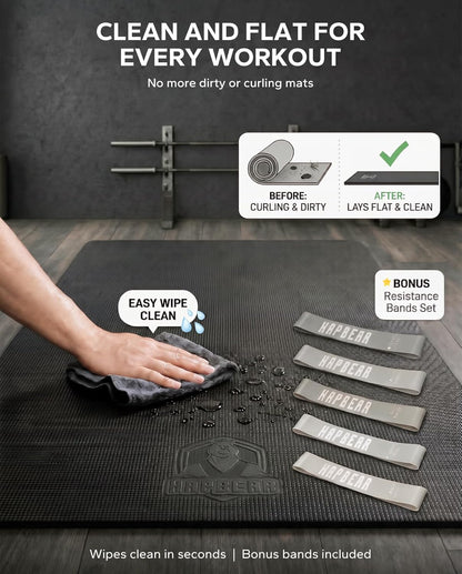 HAPBEAR Large Exercise Mat-7'x5'/6'x8'/6'x9'/6'x10'/6'x12'x8mm(1/3"),Non-Slip, Ultra Durable, Thick Workout Mat for Home Gym Flooring Cardio, Yoga for Fitness, High-Density, Shoes-Friendly