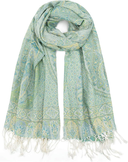 Ciormis Two Tone Silky Paisley Pashmina Shawl Scarf,Soft Women's Rave Jacquard Pashminas Wrap Scarves
