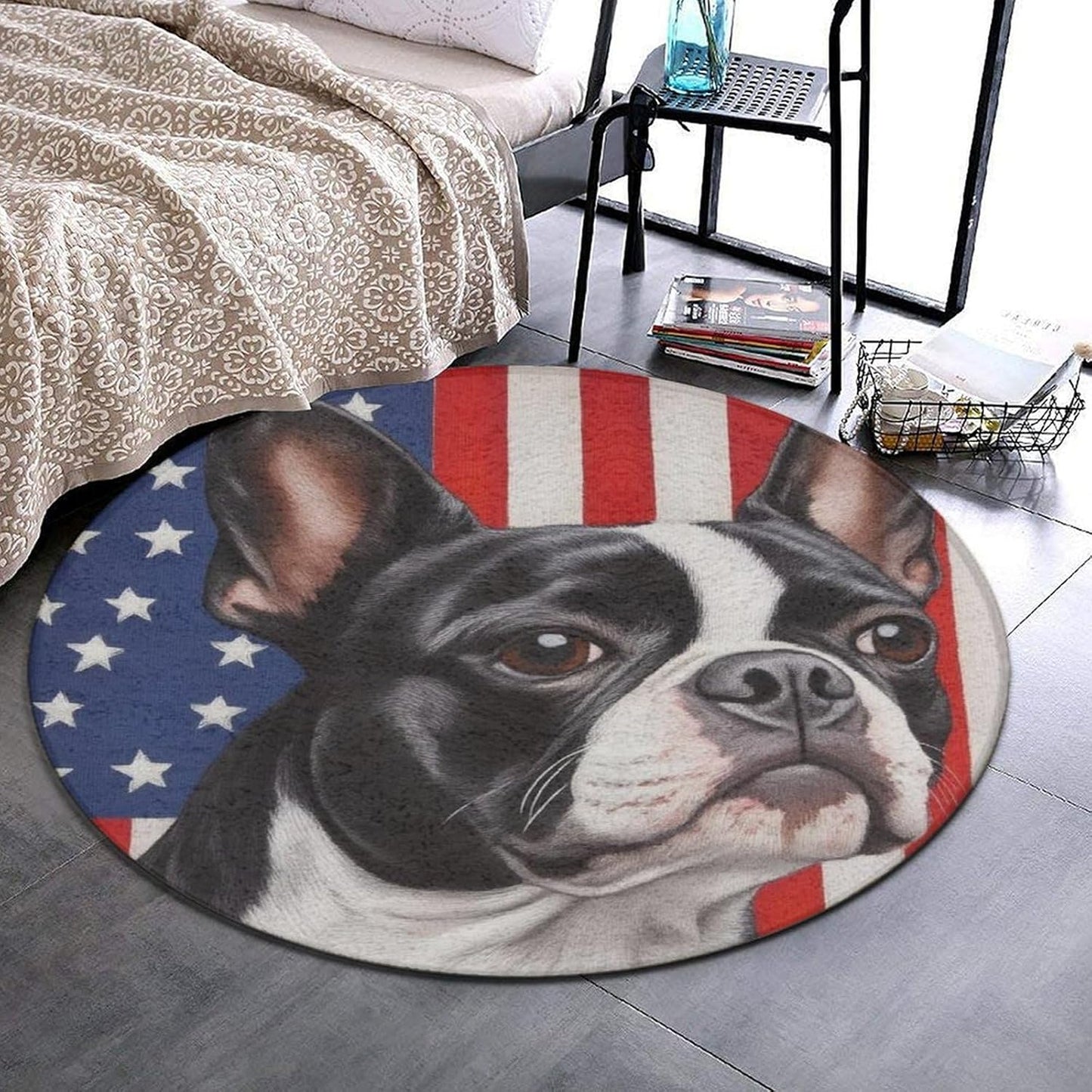 Machine Washable Modern Round Area Rug, Room Sofa Yoga Soft Round Carpet, Home Decor Non Slip Kitchen Office Circle Rug Union Jack Flag UK Mandala Art, 60inch