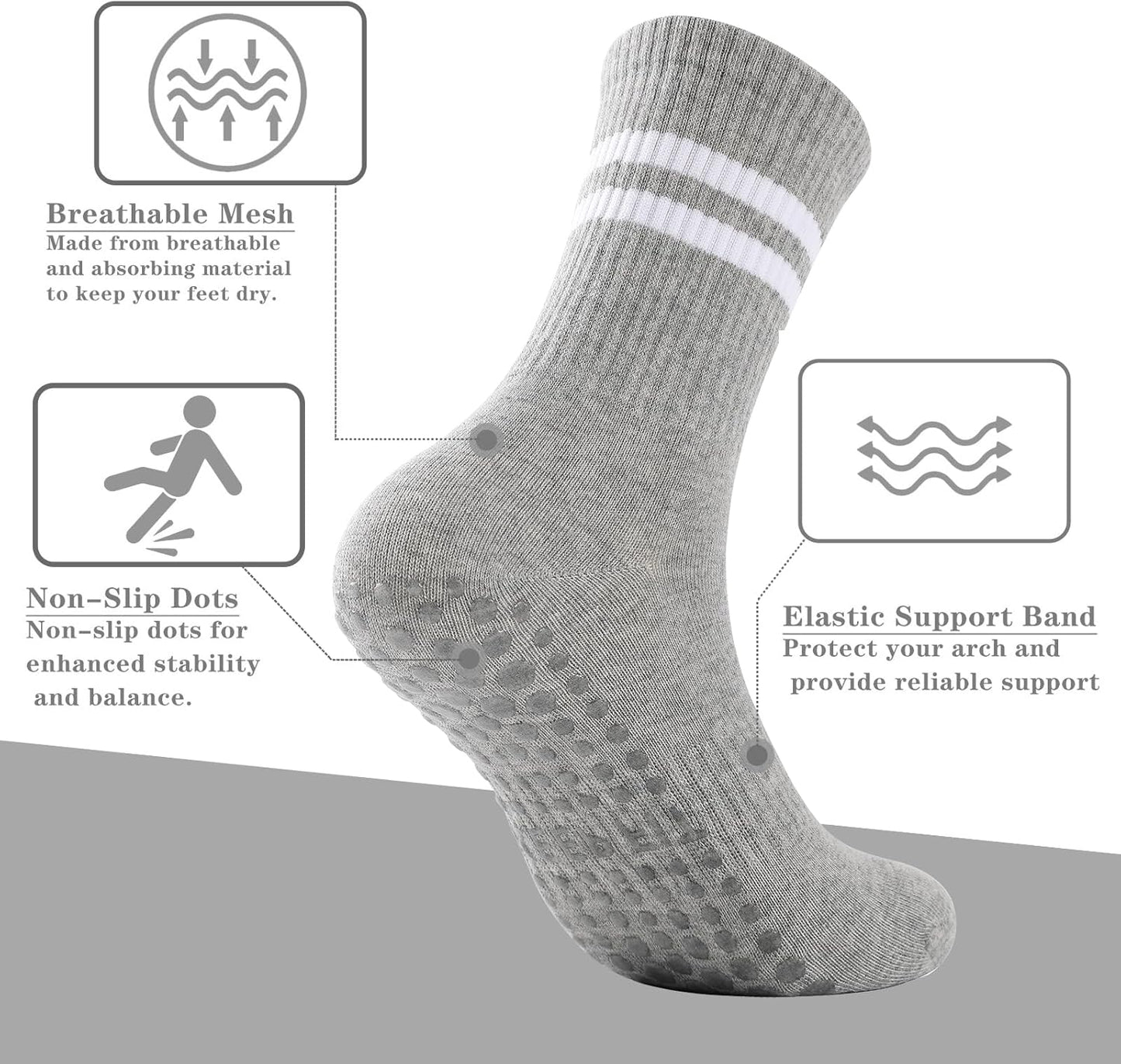 loudashuaiqi Grip Pilates Socks Non Slip Athletic Yoga Socks with Grips for Women Grippy socks for Hospital Workout Barre