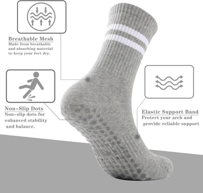 loudashuaiqi Grip Pilates Socks Non Slip Athletic Yoga Socks with Grips for Women Grippy socks for Hospital Workout Barre