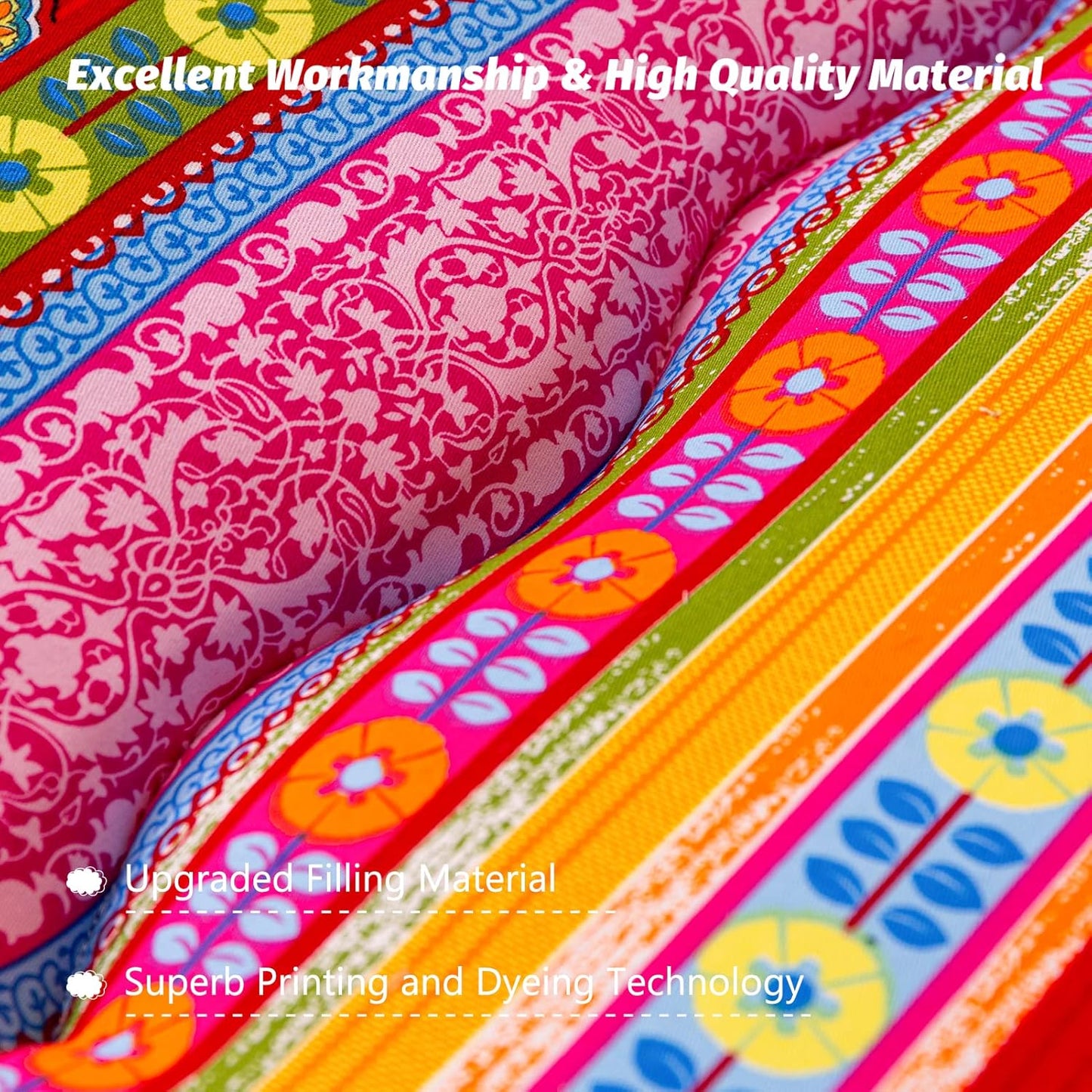 MAXYOYO Bohemian Retro Mattress Boho Floral Japanese Futon Mattress Tatami Floor Mat Foldable Portable Camping, Sleeping Pad, Lounger Couch Bed Full Size