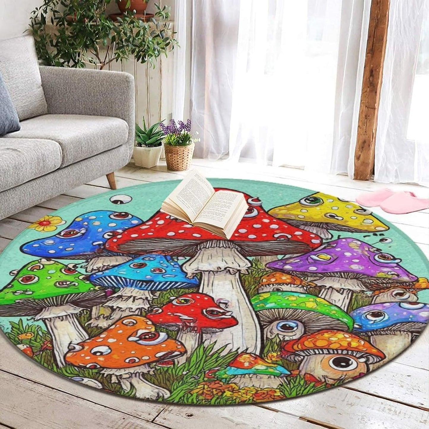 Home Decor Non Slip Kitchen Office Circle Rug, Machine Washable Modern Round Area Rug, Room Sofa Yoga Soft Round Carpet Purple Galaxy Trippy Space Astronaut Art, 36inch