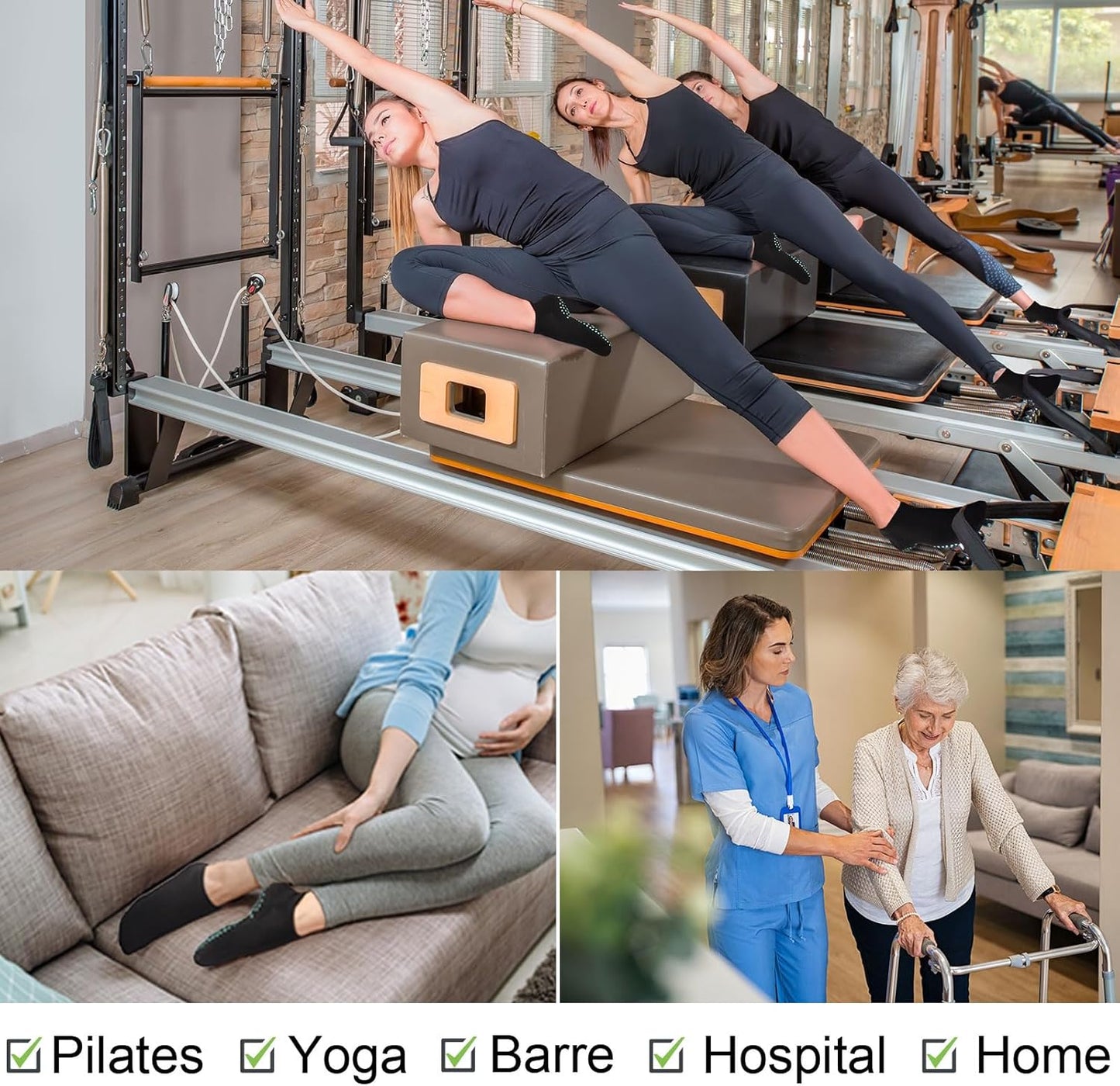 Toes Home Pilates Socks for Women, Cushioned Ankle Grippy Non Slip Socks for Yoga, Hospital, Barre, Home Slipper 2/4 Pairs