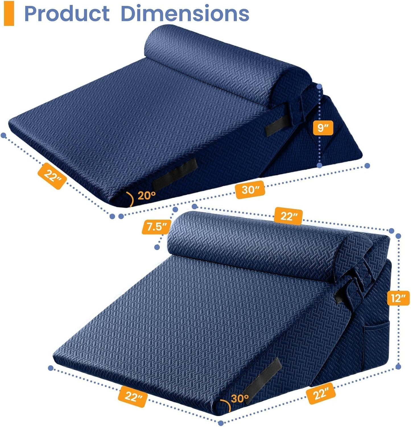 Sasttie Wedge Pillow Set for After Surgery, 2PCS Adjustable Bed Wedge Pillow Headboard with Memory Foam Neck Cushion – for Acid Reflux, Sleeping, Neck & Back Support, Dark Grey