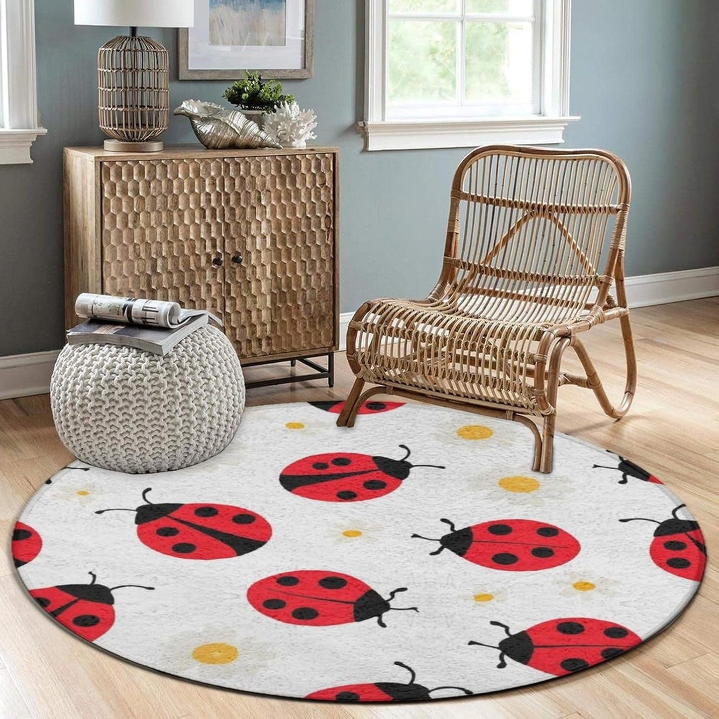 Soft Round Yoga Carpet, Office Chair Decor Round Mat for Carpet and Hardwood Floors Purple Butterfly