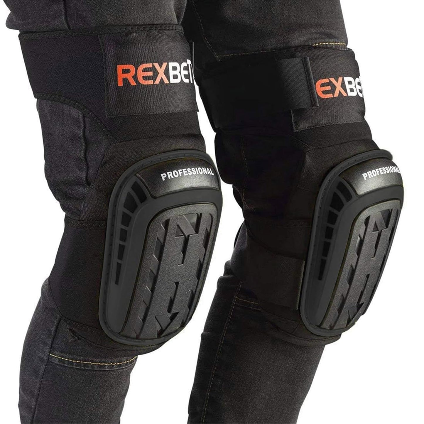 REXBETI Knee Pads for Work, Construction Knee Pads for Men, Heavy Duty Comfortable Anti-slip Foam Gel Knee Pads for Gardening Flooring and Cleaning, Strong Stretchable Straps, Orange