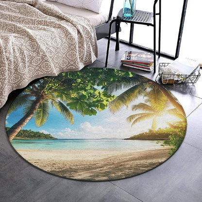 Room Sofa Yoga Soft Round Carpet, Home Decor Non Slip Kitchen Office Circle Rug, Machine Washable Modern Round Area Rug Beach Turtles, 60inch