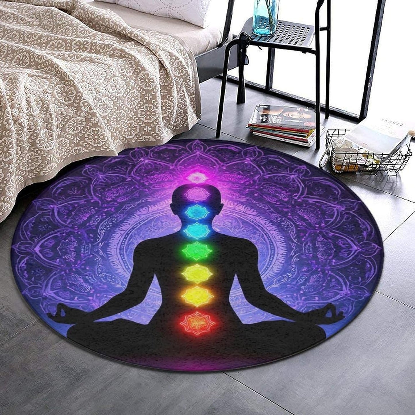 Soft Round Yoga Carpet, Large Home Decor Mat, Non-Slip Machine Washable Kitchen Office Circle Rug Compatible with Cool Norse Viking Vegvisir Runic Compass