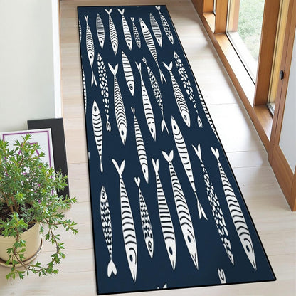 Runner Rug Washable 2x6 Seamless Pattern Fish Swimming Against Current Against Crowd Non-Slip Hallway Area Rug Indoor Outdoor Home Decor for Entryway Bathroom Kitchen Carpet Yoga Floor Mat