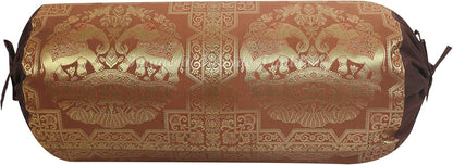 Ethnic Living Room Decorative Bolster Tube Pillow Covers Cylindrical Brown Yoga Couch Round Cushion Cover Silk Double Elephant Throw Pillow Case 30x15 inch (76x38cm) - 2 Pc.