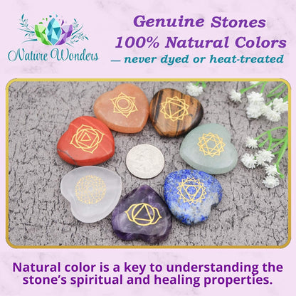 Uorbeay NatureWonders All Natural 7 Chakra Stone Set (Pyramid) with Engraved Symbols (Gift Box, Information Brochure & Pouch) - Healing Crystals, Balancing, Tumbled Palm Stone, Touchstone, Meditation