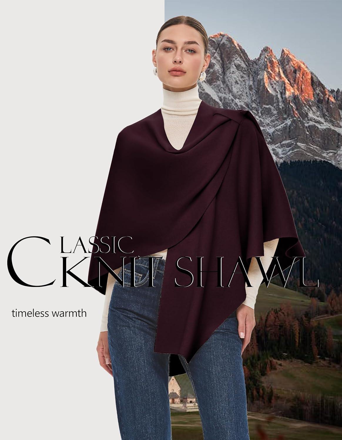 PULI Womens Large Cross Front Poncho Sweater Wrap Topper Knitted Elegant Shawls Cape for Fall Winter