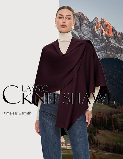 PULI Womens Large Cross Front Poncho Sweater Wrap Topper Knitted Elegant Shawls Cape for Fall Winter