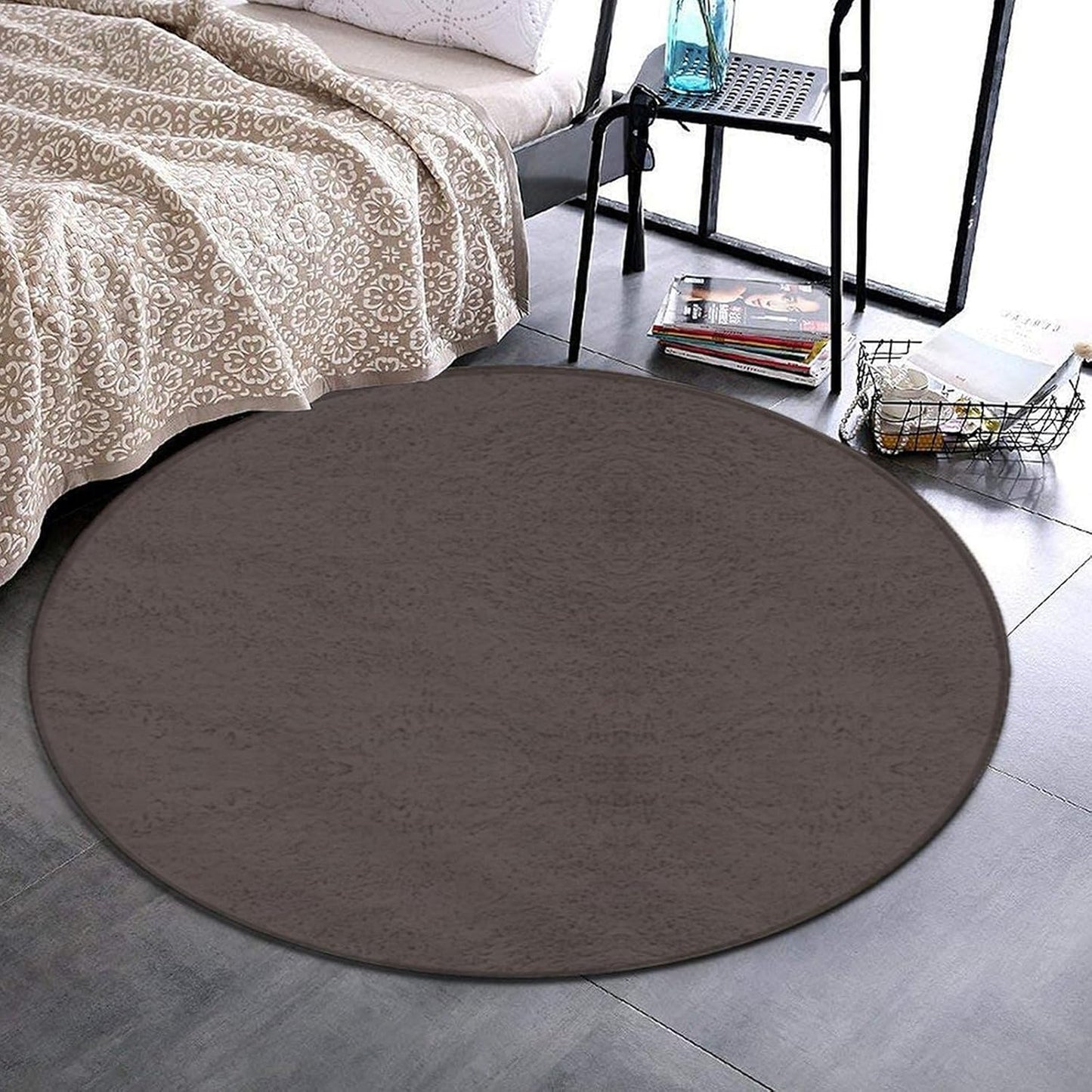 Machine Washable Modern Round Area Rug, Room Sofa Yoga Soft Round Carpet, Home Decor Non Slip Kitchen Office Circle Rug Grey, 24inch