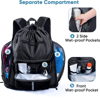 Large Beach Backpack Waterproof Sandproof - Customized Oversized Drawstring Pool Bag with Shoe Compartment for Toiletries, Towels, Gym, Travel