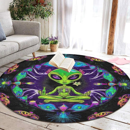 Home Decor Non Slip Kitchen Office Circle Rug, Machine Washable Modern Round Area Rug, Room Sofa Yoga Soft Round Carpet Purple Galaxy Trippy Space Astronaut Art, 36inch