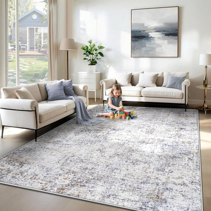 XLUEZ 8x10 Area Rugs for Living Room, Washable Modern Abstract Large Area Rug Neutral Soft Non Slip Kids Rug Stain Resistant Indoor Carpet for Bedroom Nursery Dining Children's Room(Blue, 8'x10')