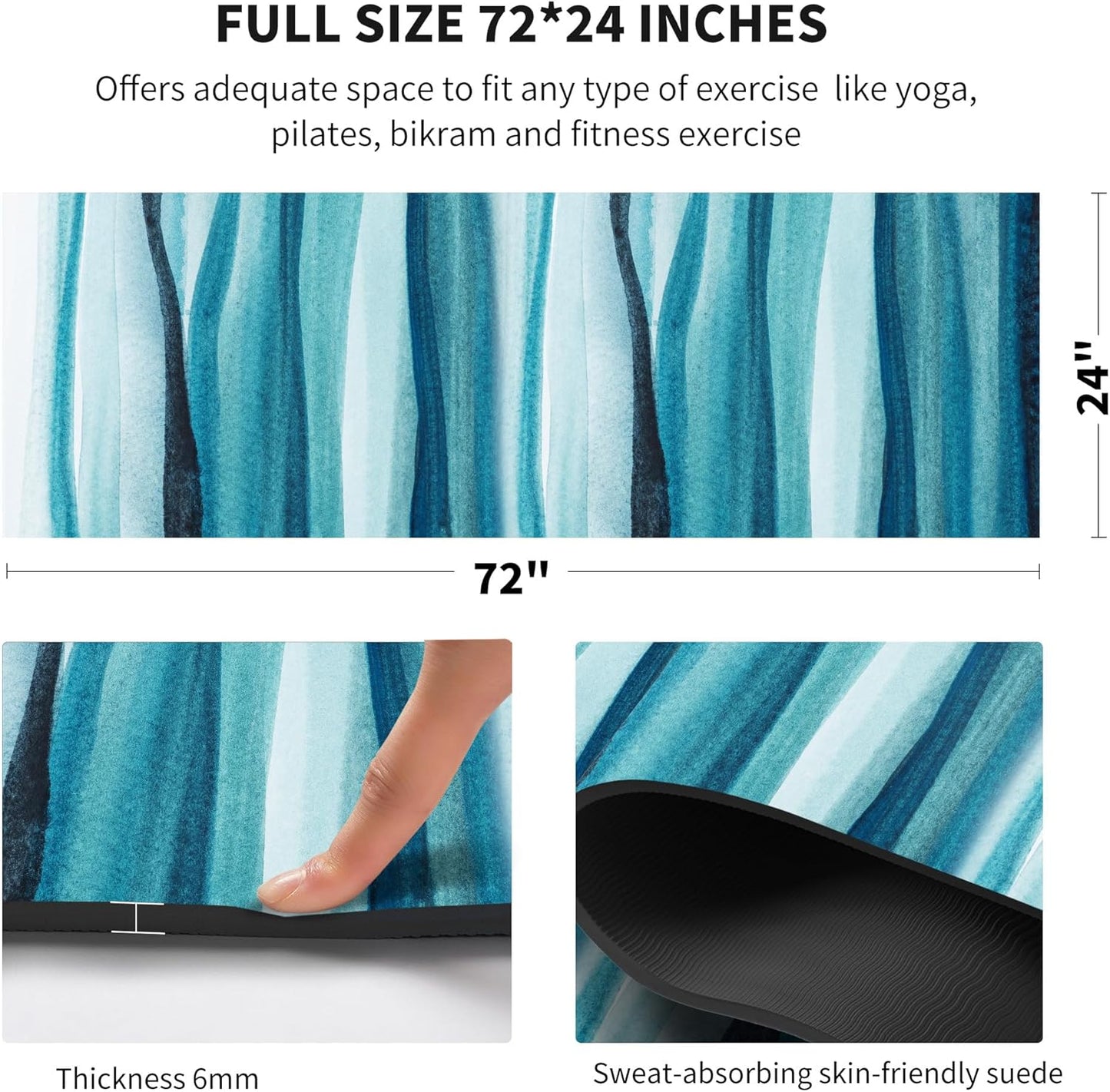 nuveti Yoga Mat Print Extra Thick TPE Non Slip Fitness Exercise Mat with Carrying Bag,72"x24" Extra Thick 6MM Exercise & Workout Mat for Yoga, Pilates Fitness and Floor Exercises - Colors A