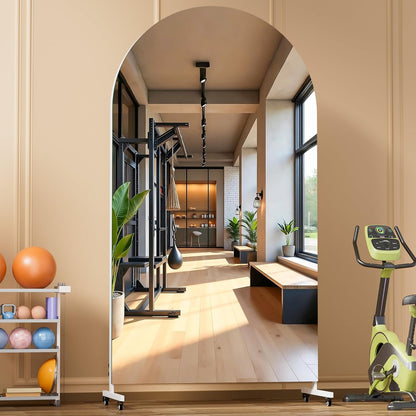 Hasipu 71" x 28" Arched Rolling Home Gym Mirror with Wheels, 360° Swivel Body Mirror with HD Tempered Glass, Large Floor Mirror for Yoga Room, Dance Studio, Bedroom & Home Gym