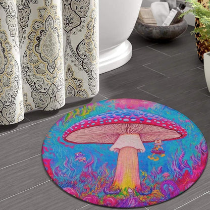 Home Decor Non Slip Kitchen Office Circle Rug, Machine Washable Modern Round Area Rug, Room Sofa Yoga Soft Round Carpet Purple Galaxy Trippy Space Astronaut Art, 36inch
